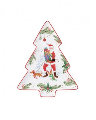 Platou in forma de brad, portelan, 20 x 25 cm, Joyful Santa - SIMONA'S COOKSHOP